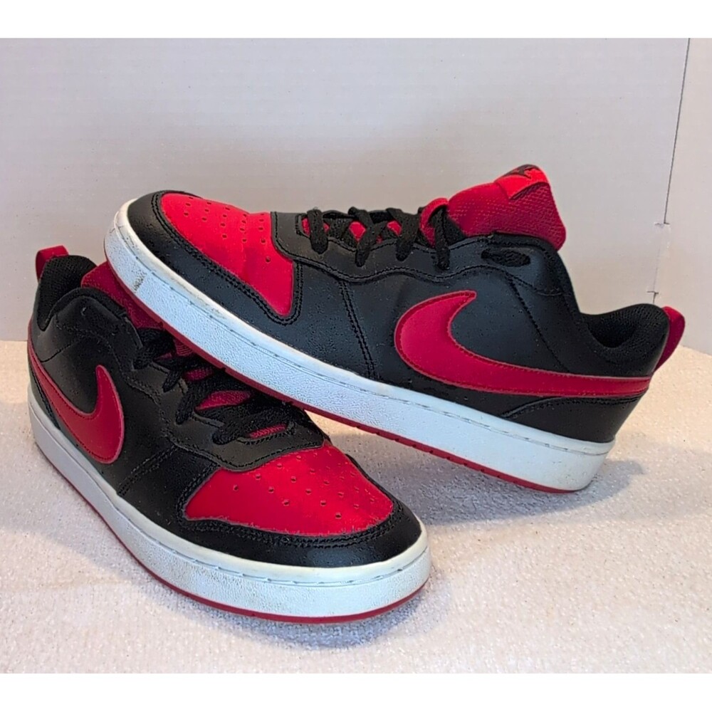 Nike Court Borough Low BQ5448-007 Black/Red Unisex Kids Leather Sneakers 7Y EU40